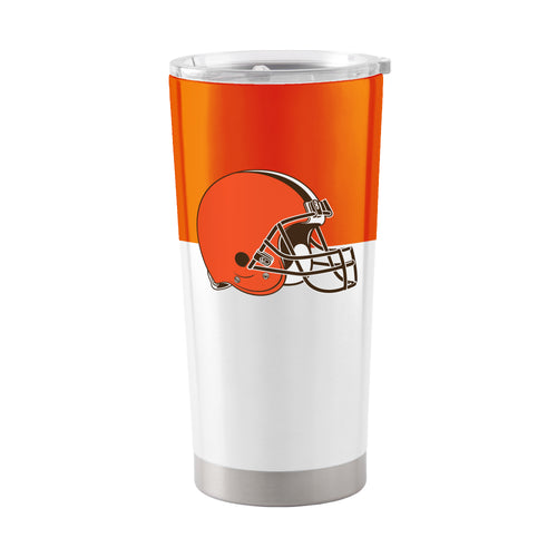 Cleveland Browns 20oz colorblock stainless steel tumbler with team logo, durable drinkware for hot or cold beverages.