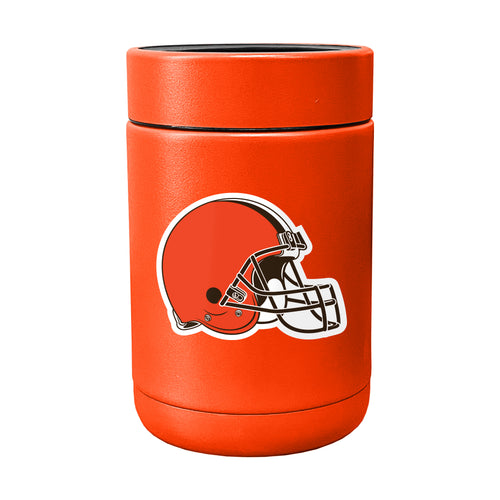 Cleveland Browns Flipside Powder Coat Coolie drinkware with team logo in navy, orange, and white, cylindrical insulated can cooler