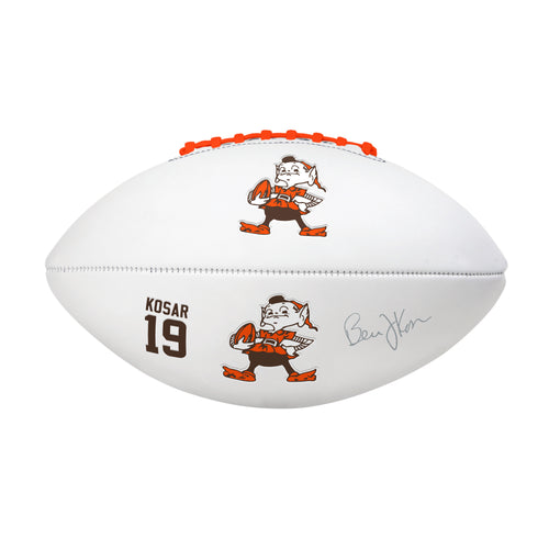 Recreation Cleveland Browns Bernie Kosar autographed full-size football with Logo Brands logo, featuring team and player signature.