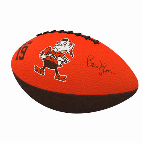 Junior size rubber football featuring Cleveland Browns Bernie Kosar player logo, ideal for recreation and casual play.