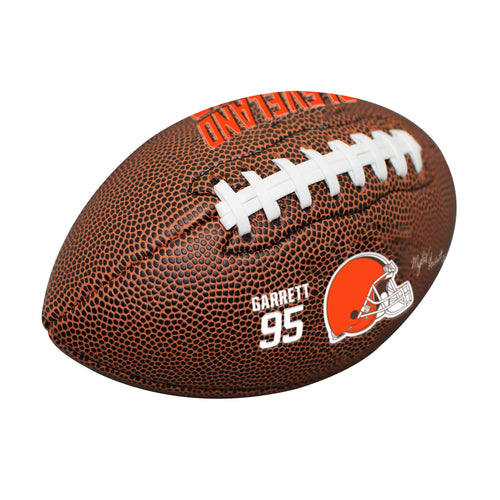 Cleveland Browns Myles Garrett mini composite football, recreation size, with team logo and player image for fans and collectors.