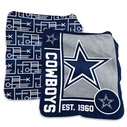 Dallas Cowboys super plush blanket by Logo Brands, 60x70 inches, featuring team logo and vibrant football team graphics.