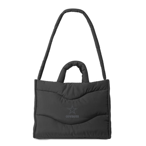 Black Dallas Cowboys Wave Puff Tote bag featuring the team logo and wave design, made by Logo Brands.