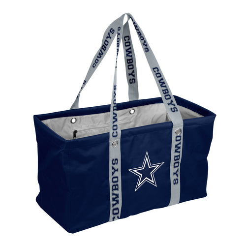 Dallas Cowboys picnic caddy bag with adjustable strap, featuring team logo and multiple compartments for outdoor dining accessories.