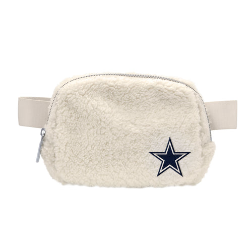 Dallas Cowboys Sherpa belt bag by Logo Brands featuring soft sherpa fabric and adjustable strap for convenient carrying.