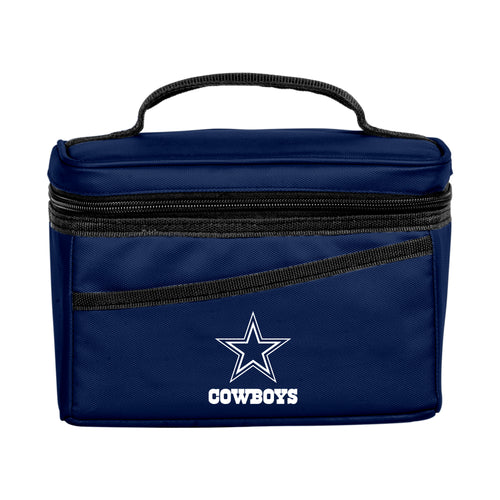Dallas Cowboys 6-can Flex Cooler by Logo Brands with team logo and adjustable shoulder strap, portable for outdoor events.