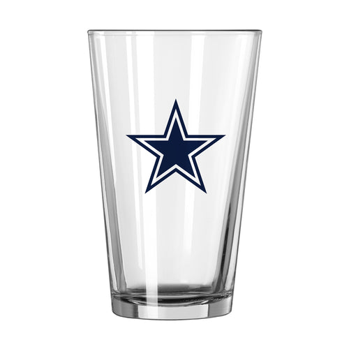Dallas Cowboys 16oz Overtime pint glass featuring team logo, designed for Cowboys fans to enjoy beverages in style.