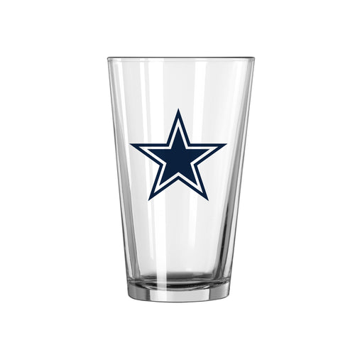 Dallas Cowboys 16oz logo pint glass, clear drinkware featuring team logo, ideal for fans and sports enthusiasts.