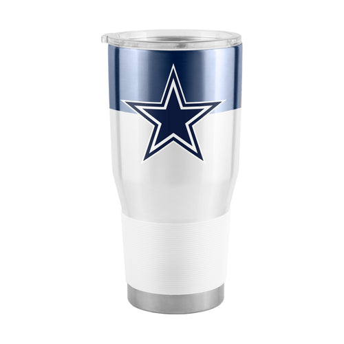 Dallas Cowboys 30oz colorblock stainless steel tumbler, durable drinkware with team logo, perfect for hot or cold beverages.