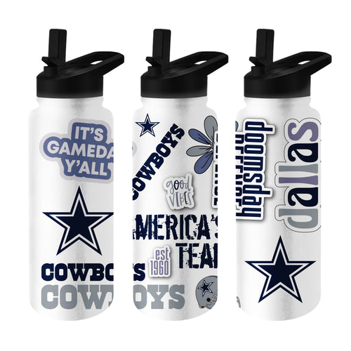 Dallas Cowboys 34oz Native Quencher Bottle drinkware with team logo, durable plastic sports water bottle, white and navy design.