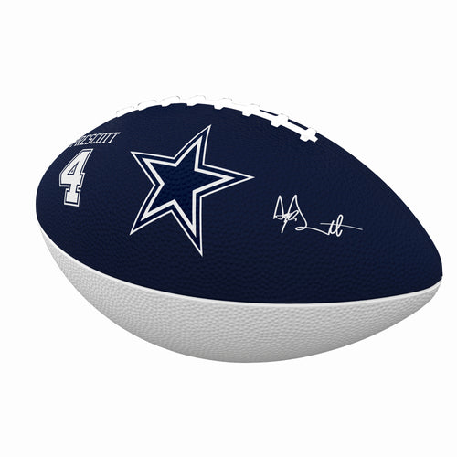 Junior size rubber football featuring Dallas Cowboys Dak Prescott logo, ideal for recreational play and sports activities.