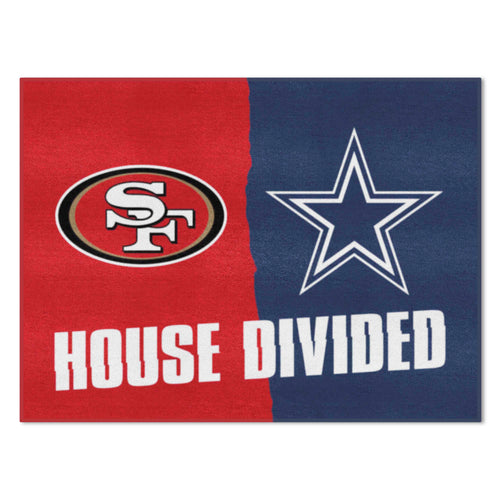 NFL House Divided mat featuring the 49ers and Cowboys logos, durable rubber floor mat for sports fans.