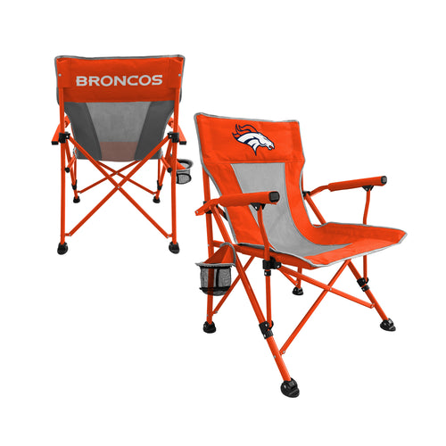 Denver Broncos hard armchair with team logo, sturdy furniture piece featuring padded armrests and team colors.