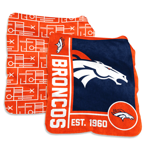 Denver Broncos super plush blanket by Logo Brands, 60x70 inches, soft and cozy with team logo and vibrant colors.