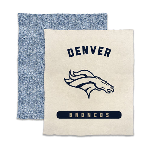 Soft Denver Broncos Luxe Prime Dreams blanket by Logo Brands featuring team logo and vibrant orange and navy colors.