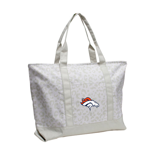 Denver Broncos leopard pattern tote bag by Logo Brands, featuring team logo and stylish leopard print design.