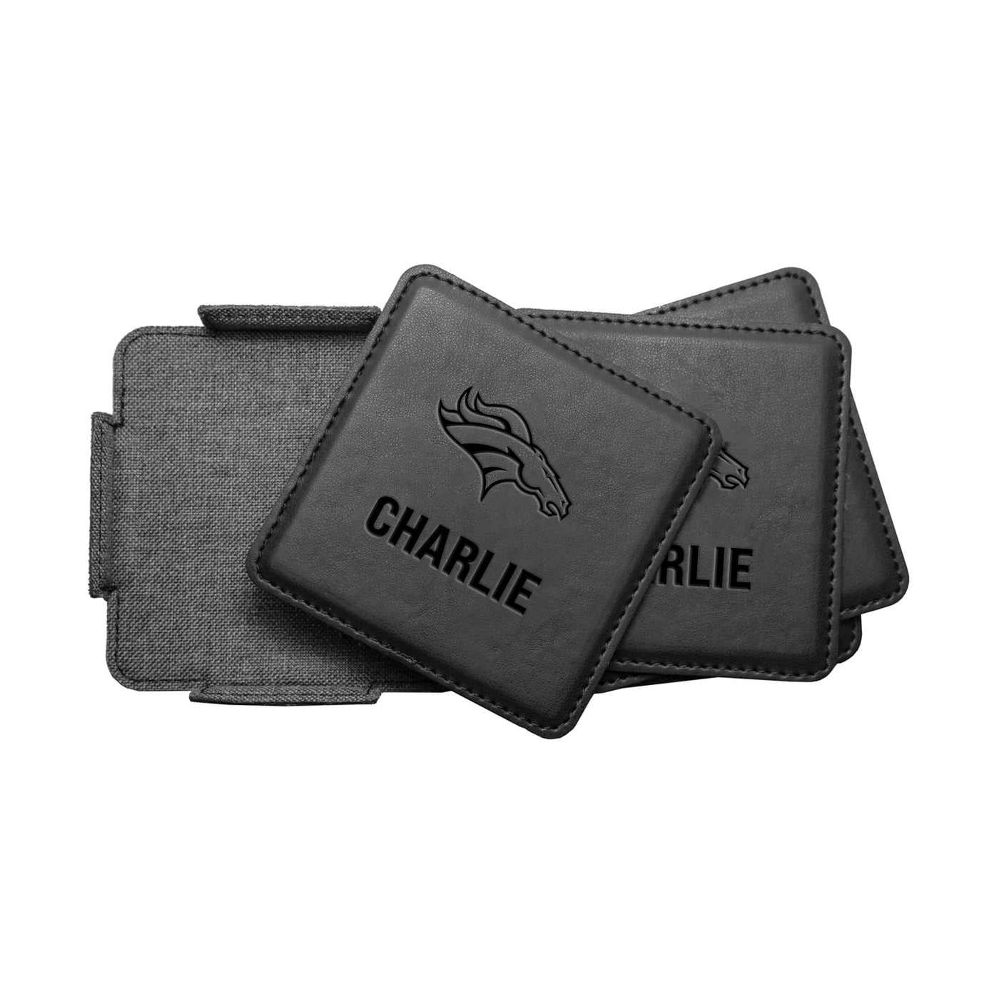 Denver Broncos Personalized 4 Pack Leather Coaster