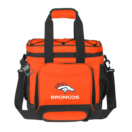 Denver Broncos 24-can flex cooler by Logo Brands, featuring team colors and logo, insulated for keeping beverages cold.
