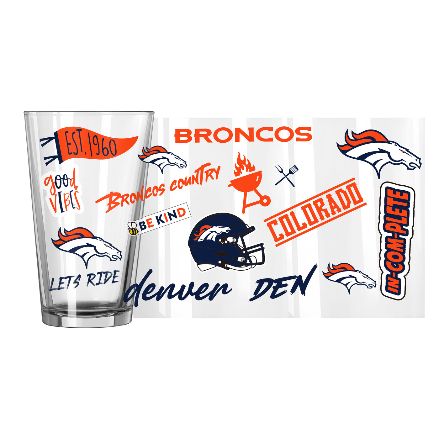 Denver Broncos 16oz Native Pint Glass