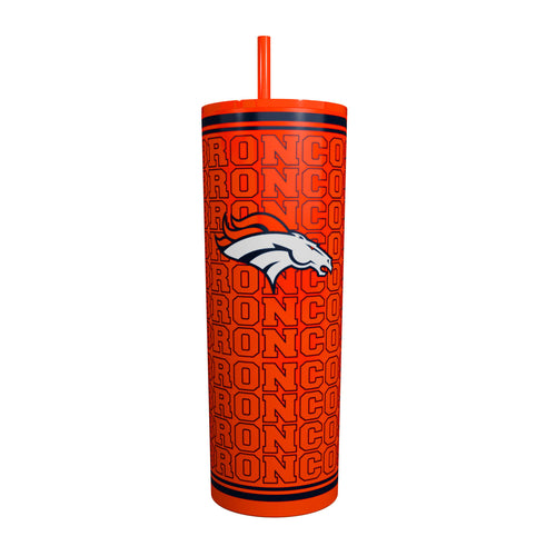Denver Broncos 30oz Echo SS straw tumbler by Logo Brands, stainless steel drinkware with Broncos logo and straw for beverages