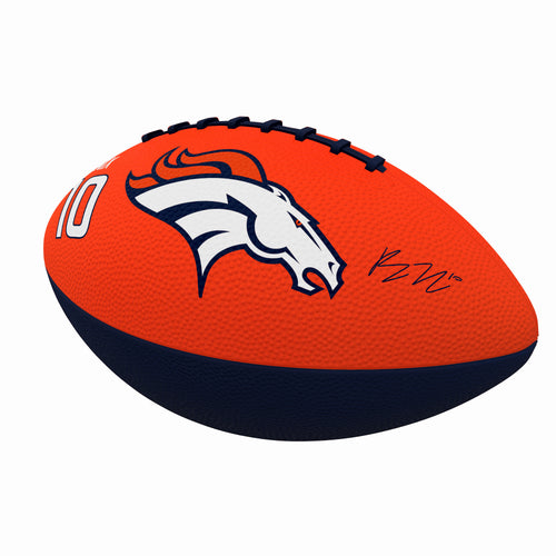 Junior size rubber football featuring Denver Broncos Bo Nix logo, ideal for recreation and outdoor play.