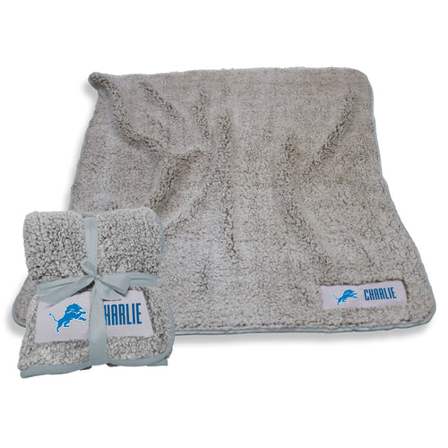 Detroit Lions personalized fleece blanket by Logo Brands featuring team logo and soft, cozy fleece fabric for fans.