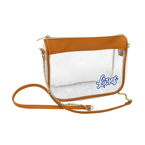 Detroit Lions Hype clear bag with team logo and tan accents, made by Logo Brands, perfect for sports events and fan gear.