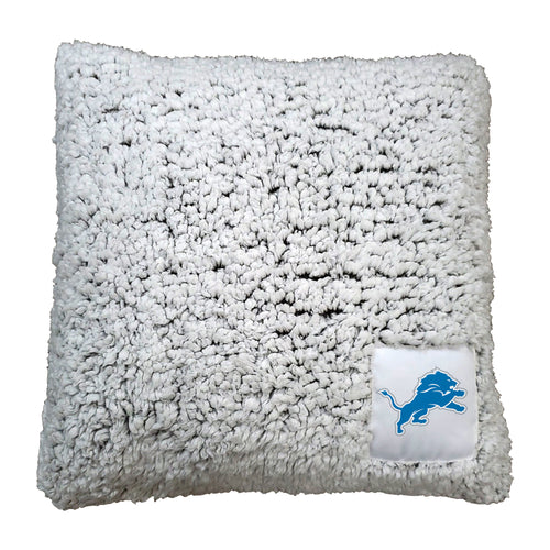 Detroit Lions Frosty Throw Pillow by Logo Brands featuring the team logo and vibrant Lions-themed design.