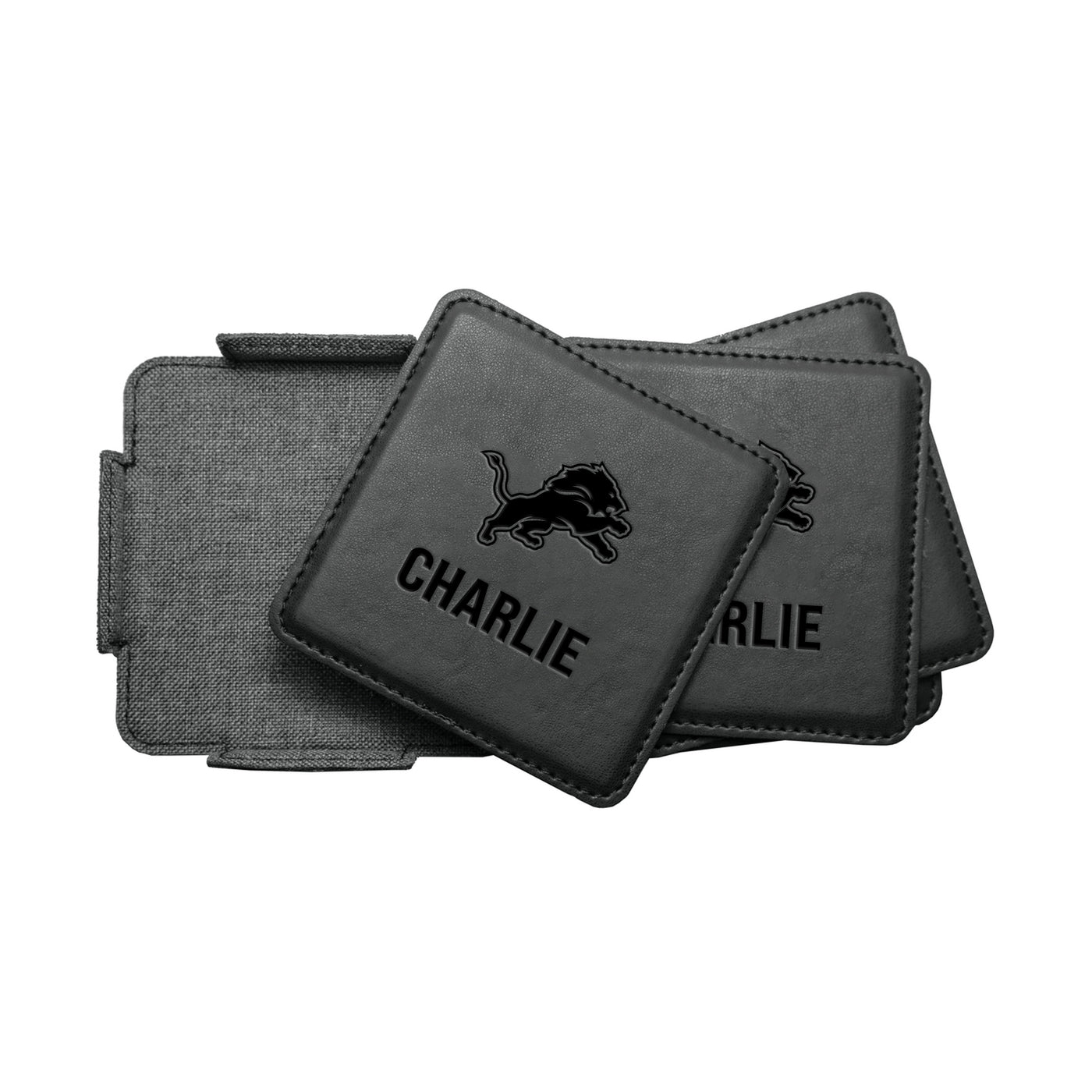 Detroit Lions Personalized 4 Pack Leather Coaster