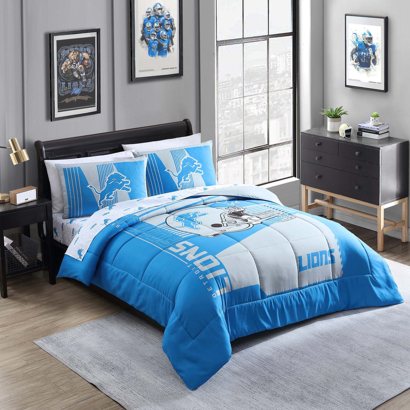 Detroit Lions Status Bed In A Bag Queen