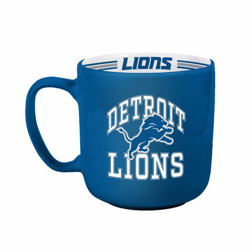 Detroit Lions 15oz striped mug, Logo Brands drinkware featuring team logo and bold striped design on ceramic mug.