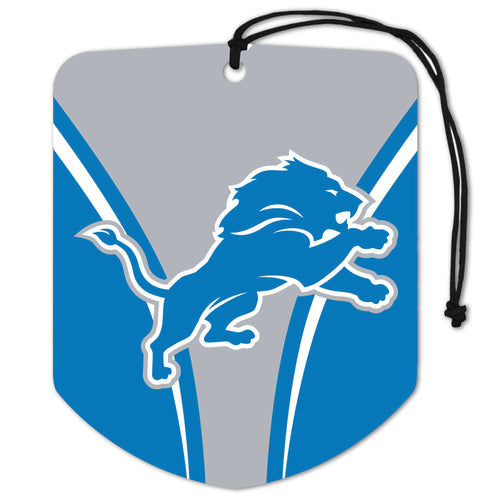 NFL Detroit Lions auto air freshener 2-pack by Logo Brands, featuring Lions logo and team colors, designed for car freshness.