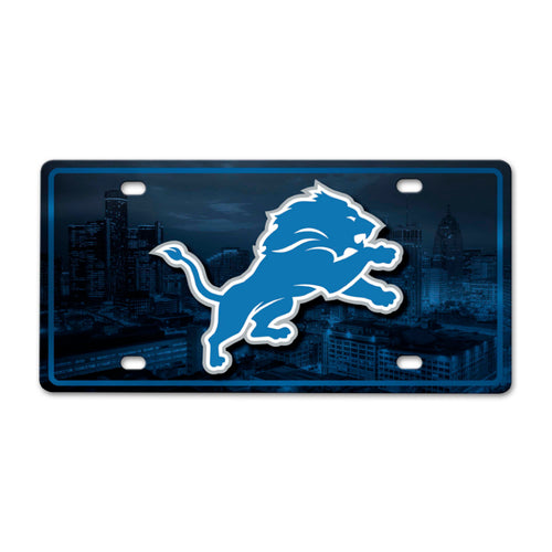 Detroit Lions NFL license plate made of metal, featuring team logo and flat design for vehicle or decor display.