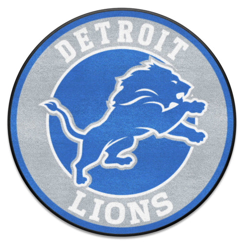 NFL Detroit Lions roundel mat featuring team logo and colors, ideal for game room or entryway decor.