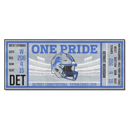 NFL Detroit Lions ticket runner mat by Logo Brands, featuring team logo and design for sports-themed decor.