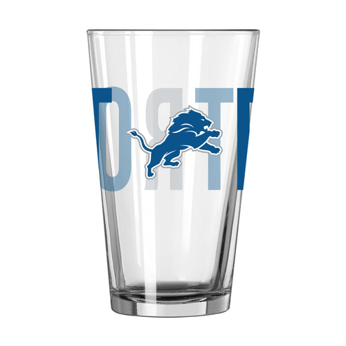 Detroit Lions 16oz Overtime pint glass featuring team logo and design, perfect for fans' drinkware collection.