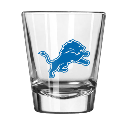 Detroit Lions 2oz Gameday shot glass featuring team logo and colors, perfect for sports fans and game day celebrations.