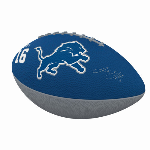 Junior size rubber football featuring Detroit Lions Jared Goff logo and team colors, ideal for recreation and casual play.