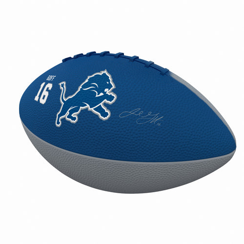 Mini rubber football featuring Detroit Lions Jared Goff, perfect for recreation and display, branded by Logo Brands.