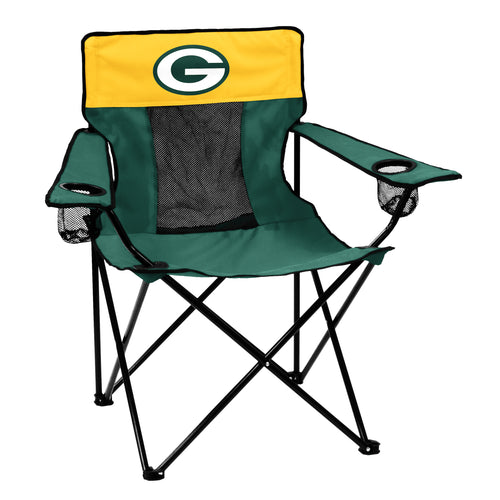 Green Bay Packers Elite chair in green and gold with team logo, designed for comfortable furniture seating.