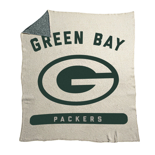Green Bay Packers Prime Luxe Dreams throw blanket with team logo and green and gold colors, soft and cozy for fans.