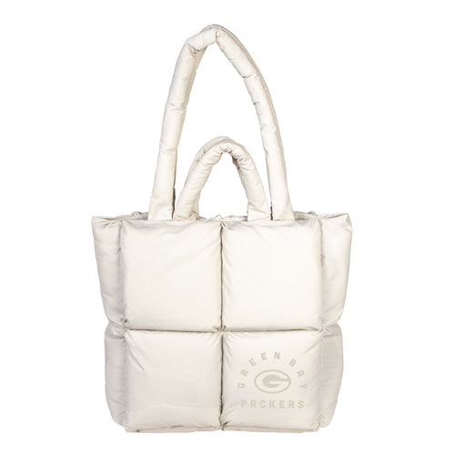 Green Bay Packers tote bag with puff design, made by Logo Brands, featuring team logo and green team colors.