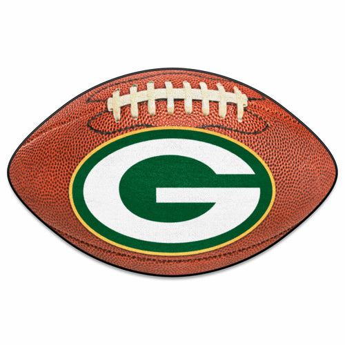 Green Bay Packers football mat by Logo Brands featuring the team logo and green background, perfect for game room decor