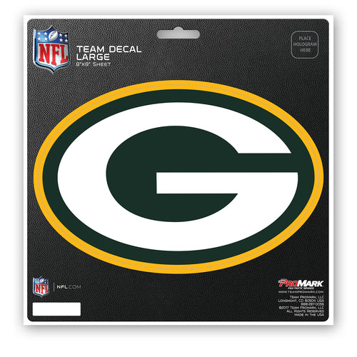 Green Bay Packers large decal sticker featuring the team logo, ideal for fans to display on surfaces or accessories.