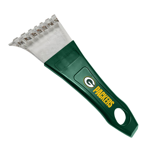 NFL Green Bay Packers auto ice scraper with green and white logo design, durable plastic handle for winter car ice removal.