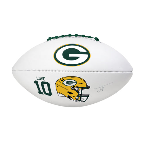 Green Bay Packers Jordan Love full-size recreation football with autograph, branded by Logo Brands.