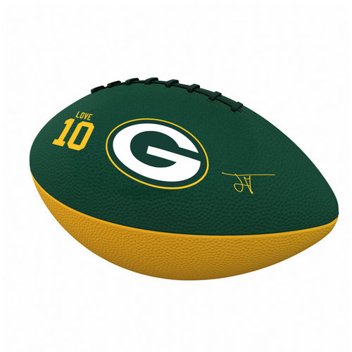 Junior size rubber football featuring Green Bay Packers Jordan Love logo, perfect for recreation and young fans.