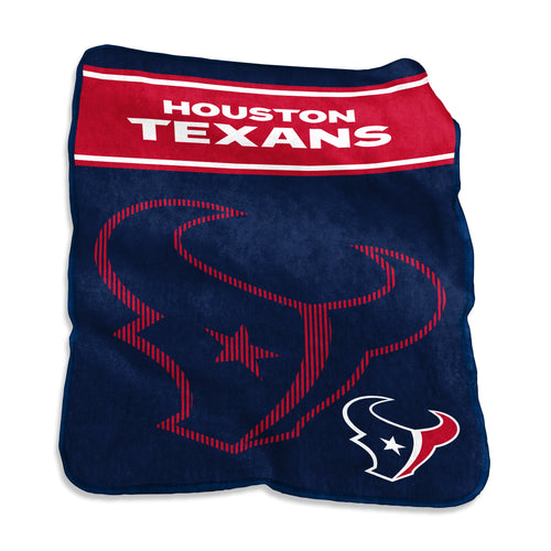 Houston Texans 60x80 Raschel throw blanket by Logo Brands, featuring team logo and colors, perfect for game day comfort.