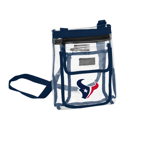 Clear crossbody bag with Houston Texans logo and adjustable strap, perfect for game day accessories.