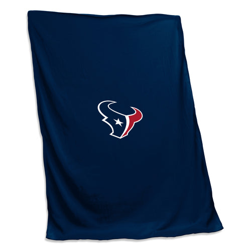 Houston Texans sweatshirt blanket by Logo Brands, soft fleece with team logo, featuring Texans colors and design on the blanket.